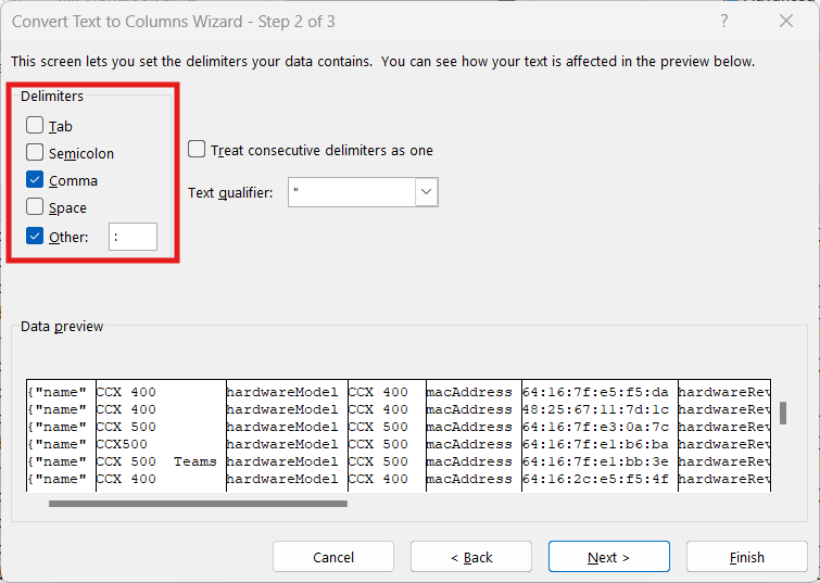 text to columns step 2 select delimeters comma, other, add semicolon for other 